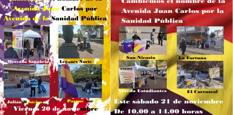 Ven a firmar este viernes 20 y sábado 21 para cambiar la avenida principal de Leganés por Avenida de la Sanidad Pública