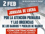 Comunicado anunciando paros en todos los centros de salud de Madrid el 2 de febrero de 2023